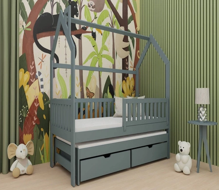 Kinderbett Mickey 70x160 cm grau 2-Personen-Ausziehbett für Kinderzimmer Landhausbett aus massivem Kiefernholz