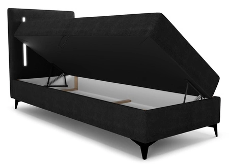 Boxspringbett Norco 80x200 schwarz stilvolles Bett mit Bettzeug Lagerung Beleuchtung im Kopfteil fügt eine einzigartige Note