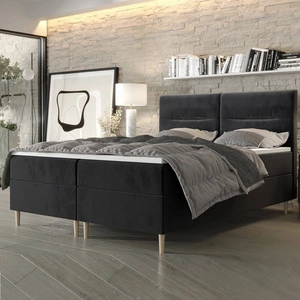 Boxspringbett Voltera 160x200 Graphit moderner skandinavischer Stil mit charakteristischem Kopfteil
