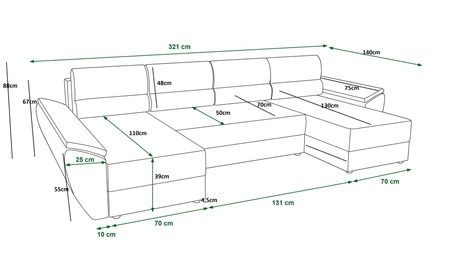 Ecksofa mit Schlaffunktion Fogu U III Honig-Gelb stilvolles Ecksofa mit Armlehnen und Bettzeugablage Cordstoff