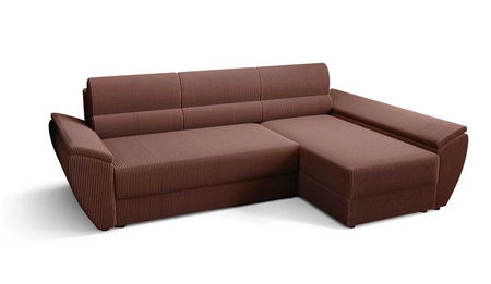 Ecksofa mit Schlaffunktion Fogu III Indisch rosa rechtes Ecksofa mit Armlehnen und Bettzeugablage Kordelstoff