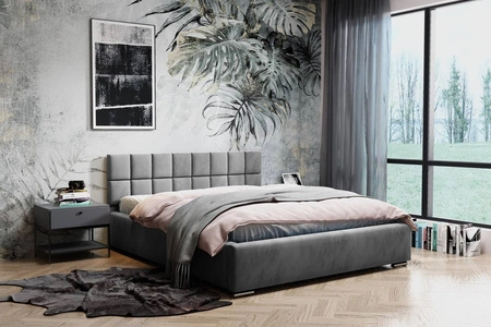 Polsterbett Nessa 140x200 grau Esche stilvolles Bett mit Bettzeugablage bequemes Kopfteil besticht durch sein elegantes Design