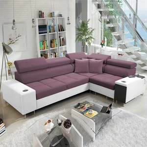 Ecksofa mit Schlaffunktion Dafni II heather / white velvet rechtes Ecksofa mit Bettzeugablage Vollauszug