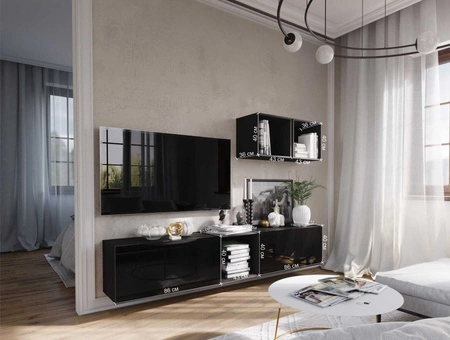 Glifa Hängeschrank schwarz / schwarz glänzend Stilvoller und ergonomischer Hängeschrank für jede Inneneinrichtung mit Push-to-Open-Türsystem