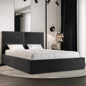 Polsterbett Afrodyta 140x200 mit Stauraum Graphit moderner skandinavischer Stil mit bequemem Kopfteil