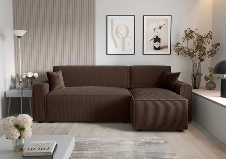 Ecksofa mit Schlaffunktion Brandon Bis braun rechte Ecke dreidimensionaler Stoff mit ausdrucksstarken Streifen Bettzeugbehälter