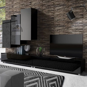 Apulia XVII schwarz glänzende Schrankwand Eine besonders stilvolle Schrankwand mit schlichten Möbelstücken, die sich in jede Einrichtung einfügt