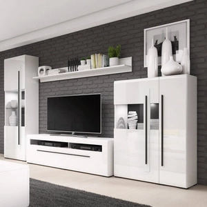 Schrankwand Tulsa weiß / weiß glänzend innovative Lounge- und Wohnzimmermöbel im modernen skandinavischen und klassischen Stil
