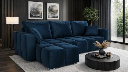 Ecksofa mit Schlaffunktion Linco dunkelblau universal Ecksofa mit modernem Design aus weichem Samtstoff