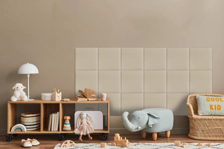 Polsterpaneel Quadra 50x50 cm creme stilvolles Wandpaneel quadratischer Veloursstoff modisches Finish für jede Einrichtung