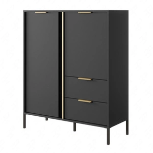 Goldene 103 cm hohe Kommode anthrazit modernes Design Goldrandgriff verleiht Eleganz ideale Kommode für modernes Interieur