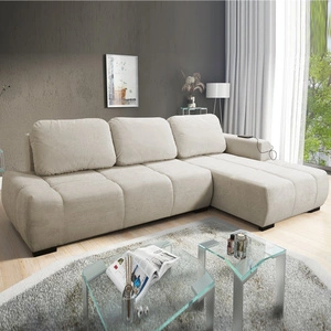 Ecksofa mit Schlaffunktion Gentle hellbeige rechte Seite stilvolles Design Ecksofa-Bett zeichnet sich durch seine abgerundete Form aus