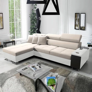 Ecksofa mit Schlaffunktion Dafni Hellbeige/Weiß linksseitig aus Samt bietet Komfort und Funktionalität während der täglichen Erholung