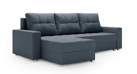 Ecksofa mit Schlaffunktion Pablos dunkelgrau Universal-Ecksofa mit Bettzeugstauraum dekorative Steppung auf der Sitzfläche