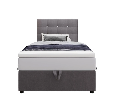 Boxspringbett Kingston 90x200 grau Bett im modernen skandinavischen Stil mit gepolstertem Kopfteil mit Kristallen Bett mit Staukasten