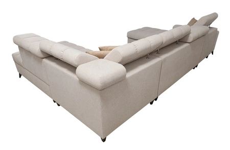 Ecksofa mit Schlaffunktion Bolmso VI blau links bequemes Ecksofa mit verstellbaren Kopfstützen dekorative Steppung auf der Sitzfläche