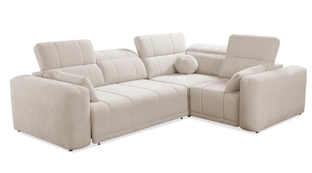 Ecksofa mit Schlaffunktion Cetara II beige rechte Seite stilvolles Design verschiebbare Rückenlehnen verstellbare Kopfstützen und Bettzeugcontainer