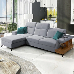 Ecksofa mit Schlaffunktion Bresso grau Esche links Ecksofa mit praktischem Regal in Eiche lancelot verstellbare Kopfstützen