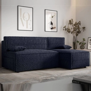 Ecksofa mit Schlaffunktion Brandon navyblau rechte Ecke weicher Stoff mit charakteristischer Schlingenoberfläche Bettzeugbehälter