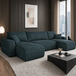 Ecksofa mit Schlaffunktion Fiesta U grau stilvolles Ecksofa mit interessanter Form strapazierfähiger Kordstoff Bettzeugcontainer