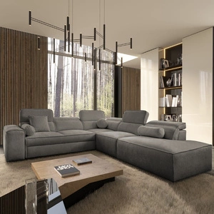 Ecksofa mit Schlaffunktion Viano IX grau rechte Seite stilvolles Ecksofa mit Bettzeugcontainern ideales Möbelstück für ein großes Wohnzimmer