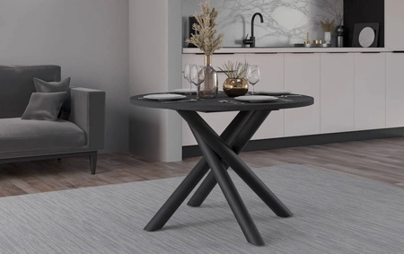 Runder Tisch Lyon 110 cm portland Esche / schwarz Designer Esstisch Metall Spinne Beine höhenverstellbar