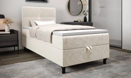 Boxspringbett Melba 120x200 beige Bett im modernen skandinavischen Stil mit gepolstertem Kopfteil Bett mit Staukasten