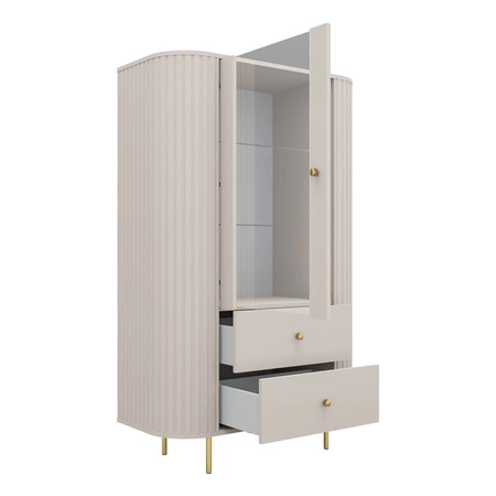 Vitrine Ovalio 97 cm beige stilvolles Design sichere Hartglasvitrine in ovaler Form mit Zierfräsung