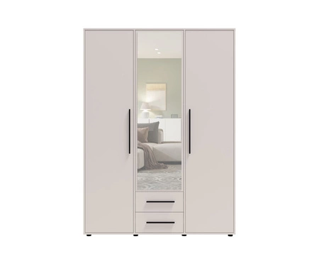 Spiegelschrank Maxione 150 cm beige funktioneller Kleiderschrank für Schlafzimmer Jugendzimmer oder Flur angereichert mit Schubladen