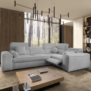 Ecksofa mit Schlaffunktion Viano II Lux hellgrau rechtshändiges Designer-Ecksofa für das Wohnzimmer mit bequemer ausziehbarer Fußstütze