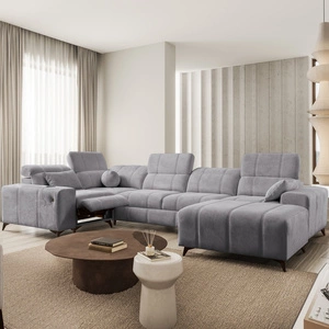 Ecksofa mit Schlaffunktion Penejos IV Lux hellgrau rechtsseitig stilvolles Ecksofa mit komfortablem ausziehbarem Fußteil