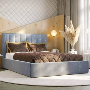 Polsterbett Rinus 140x200 mit Aufbewahrung Hellblau Modernes skandinavisches Stilbett mit bequemem Kopfteil