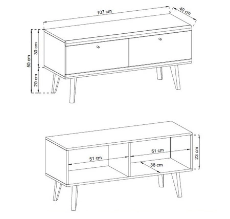 RTV Primo 107 cm Eiche riviera / weiß modernes Design im skandinavischen Stil Kante mit Spezialfurnier umrandet