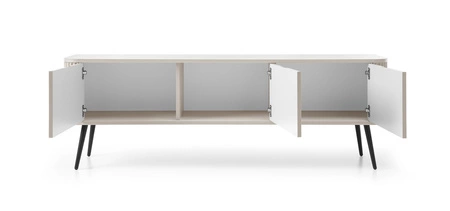 TV Schrank Zoya 168 cm beige modernes Design massive Metallbeine geriffelte Front charakteristische ovale Form