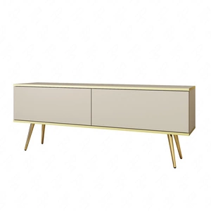 TV-Schrank Luxury 135 cm beige elegantes Design, Korpus mit goldener Zierleiste, Schrank auf goldenen Metallbeinen