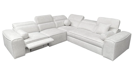 Ecksofa mit Schlaffunktion Viano III Lux grau Esche links modernes Ecksofa mit ausziehbarem Fußteil Container für Bettzeug