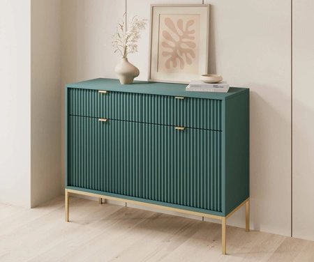 Kommode mit Schubladen Lovro 104 cm pastellgrün modernes Design wird Liebhaber von ausdrucksstarken Interieurs Kommode mit Gold-Accessoires bereichert begeistern