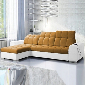 Ecksofa mit Schlaffunktion Luigi honig / weiß links Ecksofa mit zwei Bettkästen Stoff mit einer interessanten Struktur