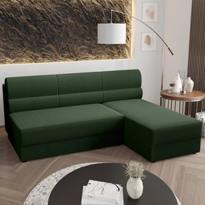 Ecksofa mit Schlaffunktion Fogu grün rechte Seite stilvolle Ecksofa mit einfachem Design mit Cord-Stoff Bettzeug Container abgedeckt