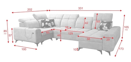 Buffalo IV Ecksofa mit Schlaffunktion grau Esche rechts Schlafsofa mit zwei Bettzeugcontainern Velourstoff