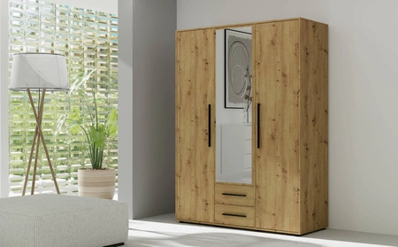 Spiegelschrank Maxione 150 cm Eiche handwerklich funktionaler Kleiderschrank für ein Schlafzimmer Jugendzimmer oder Flur mit Schubladen bereichert