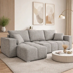 Ecksofa mit Schlaffunktion Linco grau Universal Ecksofa für das Wohnzimmer mit modernem Design aus Boucle-Stoff