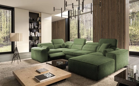 Ecksofa mit Schlaffunktion Viano IV Lux grün rechts Design-Ecksofa mit ausziehbarem Fußteil großer Bettzeugbehälter