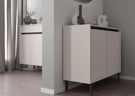 Kommode Osaka 100 cm beige/schwarz minimalistisches Design perfekt für Wohn- und Schlafzimmer geschmackvolle geriffelte Front