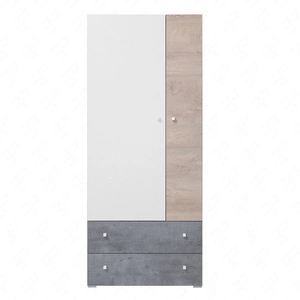 Kleiderschrank Epsilon 80 cm Beton / Weiß / Eiche ideal für das Jugendzimmer funktionaler Kleiderschrank mit Schubladen