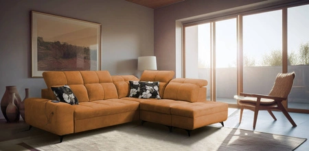 Ecksofa mit Schlaffunktion Buffalo VII honig rechts stilvolles Ecksofa mit Bettzeugcontainern Velourstoff