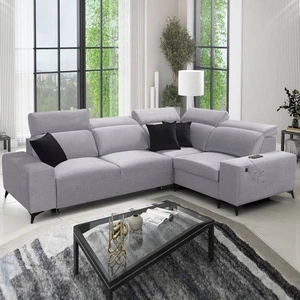 Ecksofa mit Schlaffunktion Kelly Sleek II grau Esche rechts elegantes Ecksofa für Wohnzimmer aus Webstoff