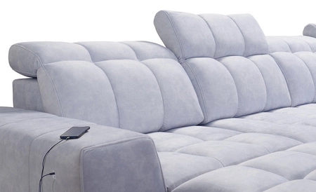 Ecksofa mit Schlaffunktion Luigi VI beige linke Seite stilvolles Ecksofa mit Bettzeugcontainer mit weichem Stoff bezogen