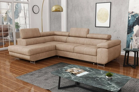 Ecksofa mit Schlaffunktion Ganta beige linke Seite moderner Veloursstoff garantiert höchsten Komfort und Funktionalität