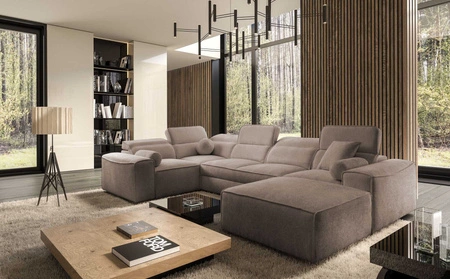 Ecksofa mit Schlaffunktion Viano IV hellbraunes rechts Designer-Ecksofa das sich perfekt in moderne Einrichtungen einfügt